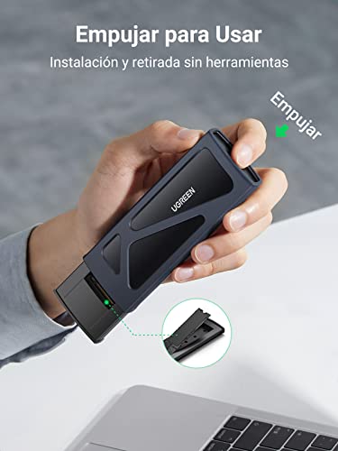 UGREEN Carcasa M.2 Disco Duro, NVME PCIE Caja con UASP Cable USB A to C 0,25m, Adaptador para SSD M.2 SATA M Key, B y M Key, Compatible con 2230/2242/2260/2280 Negro